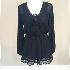 Black Sheer Long Sleeve Romper